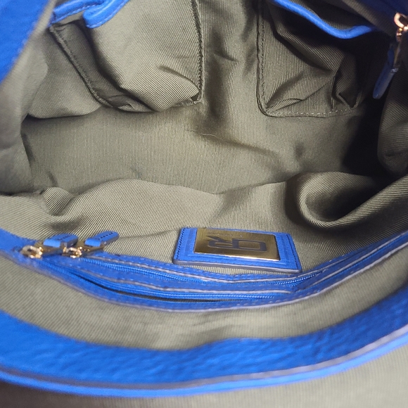 Anthropologie orYany Large Blue Leather Turn Lock Shoulder Bag - Picture 9 of 10